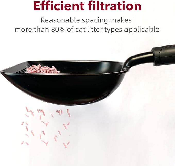 Cat Litter Scoop, Kitty Metal Scooper, Aluminum Alloy Sifter, Kitten Pooper Lifter, Deep Shovel, Long Handle, Poop Sifting, Durable, Heavy Duty, for Litter Box