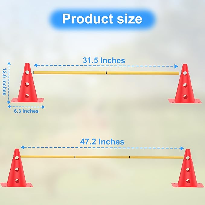 Dog Agility Training Hurdle Cone Set, Adjustable Dog Agility Equipment Obstacle Course Backyard Equipment for Pet Exercise 6 Set
