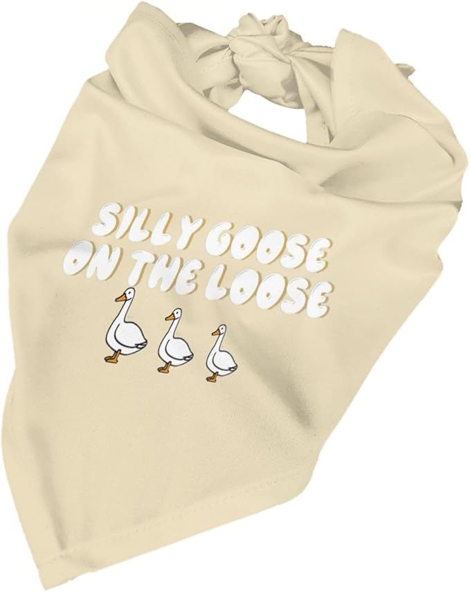 Silly Goose on The Loose Triangle Dog Bandana,Summer Bandana Funny Triangle Dogs Scarf Handkerchief Soft Adjustable Puppy Bandanas (Khaki)