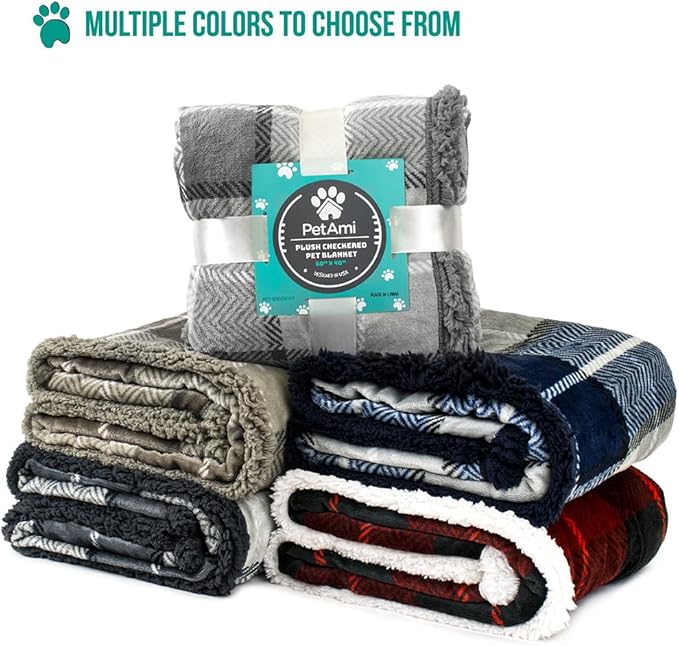 PetAmi Dog Blanket for Bed, XL Pet Blanket Large Dogs, Fleece Furniture Couch Cover Protector Sofa Car Crate Kennel, Soft Sherpa Cat Throw Plush Reversible Washable, Twin 60x80 Plaid Red