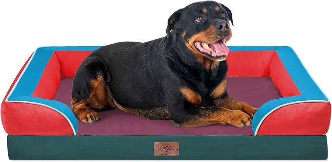 Comfort Expression Orthopedic Dog Bed for Extra Large Dogs 45x35 Inch, Waterproof Egg Crate Foam XL Pet Bed with Removable Bolsters, Dog Couch with Washable Cover & Non-Slip Bottom, San Francisco