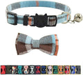 Cat Collar Breakaway with Bell and Bow Tie, Plaid Design Adjustable Safety Kitty Kitten Collars(6.8-10.8in) (Light Blue&Brown)