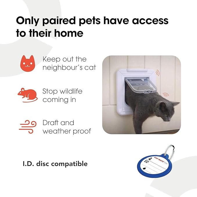 Cat Mate Elite I.D Disc Cat Flap with Timer Control (305) - Compatible with Pet Mate I.D Discs, for Small to Average Sized Cats, for Glass, UPVC, Walls and Wood, White
