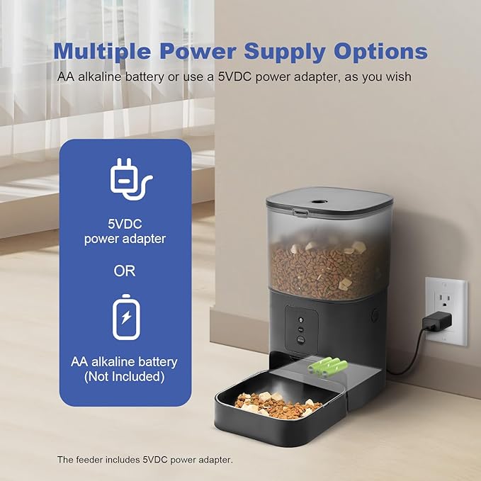 2.4G Automatic Cat Feeder, Cat Food Dispenser with 10s Voice Recorder, Pet Feeder up to 8 Meals per Day, Timed Feeder with Dry Food Sealed Ring (Black, 4L-WiFi)
