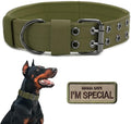 Tactical Dog Collar Military Adjustable Dog Collars Soft Nylon Training Collar with Patch Heavy Duty Metal Buckle Collars for Medium Large Dogs (Green, XL)