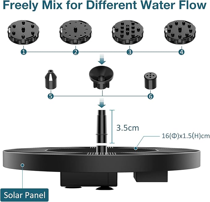 AISITIN 2 x 1.5 W DIY Solar Powered Garden Fountain with 6 Nozzles Effects for Ponds, Bird Bath, Aquarium, Garden Fountain