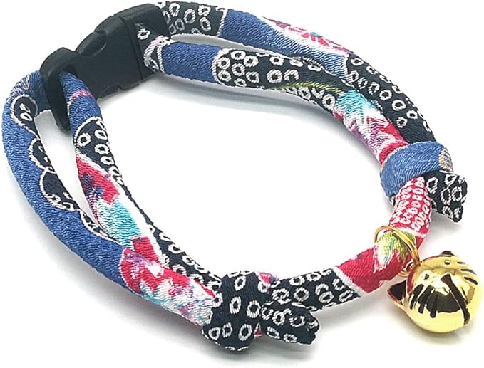 PetSoKoo Cat Collar with Kitty Face Bell. Cute Japan Chirimen Kitten Collar. Soft & Lightweight.