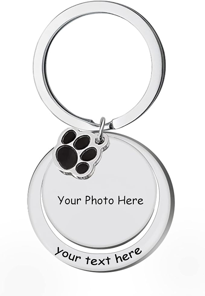 Custom Pet Photo Keychain Personalized Photo Pawprint Dog Tag Keychain Engraved Keyring Animal Pet Lover