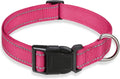 Reflective Dog Collar with Buckle Adjustable Safety Nylon Collars for Small Medium Large Dogs, Hotpink XXS