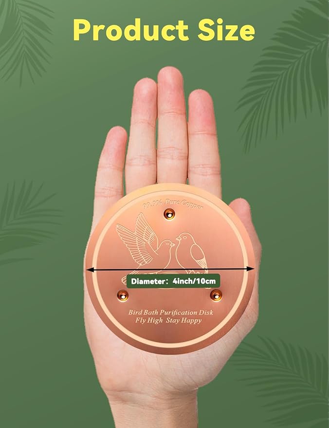 CNARIO 2 Pcs Water Purification Disc for Birdbaths, Bird Baths 99.99% Pure Copper Cleaning Disk, Safe Natural Solution for Bird Bath, 0.6mm Thick with Stable Triple-Point Support