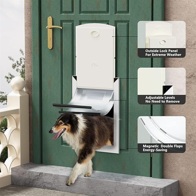 Rescumascer Aluminum XL Dog Door for Door, Extra Large Dog Door with Two Sliding Lock Panels, Pet Door for Dogs up to 220lbs