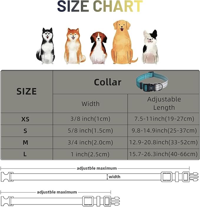 Roses&Poetry Dog Collars for Medium Dogs, Adjustable Durable Pet Collars for Small Medium Large Dogs (Teal-M)