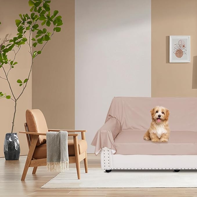 DUJUIKE Waterproof Bed Cover for Dog and Cats,Pet Hair Resistant Bed Sheet Cover, Protective BedCover with 100% Waterproof Breathable Thin Fabric (Camel, Super King 90 * 118 inch)