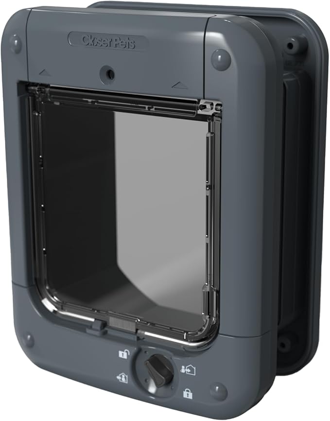 Closer Pets Microchip Activated Cat Flap (360) - ISO and AVID Compatible, for Small to Medium Cats, Accommodates up to 30 Pets, for Single/Multiple glazing, UPVC, walls and Wood, Grey