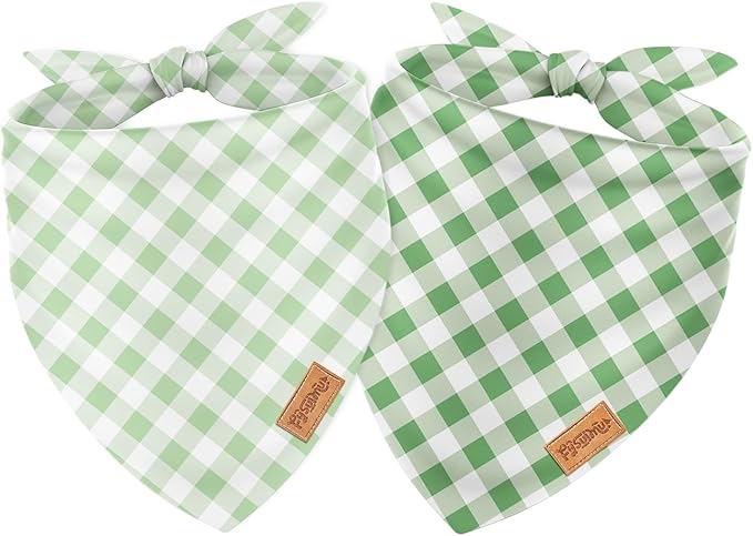 2Pcs Dog Bandanas Sage Green Plaid Triangle Pet Scarf Adjustable Puppy Neckerchief Dog Cat Bib for Spring Summer Medium Large Boy Girl Pet Costume Accessories