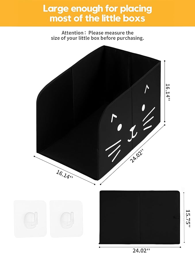 Waterproof Cat Litter Box Enclosure Splash Guard with Removable Mat, Cat Box Enclosure with 2 Hooks for Scoop, Anti-Leakage, Dust Control, Easy to Clean-24.02 x 16.14 x 16.14 inches-Black