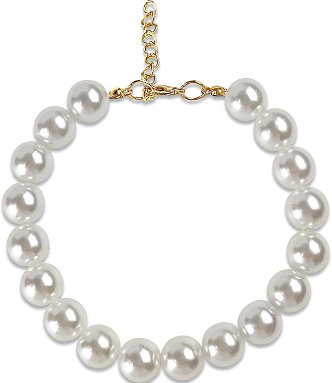 Chunky Pearl Dog Collar(0.55 Inch) for Small Dogs Cats, Adjustable Beaded Dog Collar Imitation White Pearls, Elegant Dog Jewelry Girl Accessories for XS Extra Small Dogs Necklace.