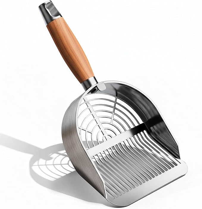 DHXYZZB Cat Litter Scoop 304 Stainless Steel Litter Shovel, Heavy Duty Litter Sifter, Litter Scooper with Wooden Handle Dual Sifting Design Perfect for Cat Litter Box Cleaning