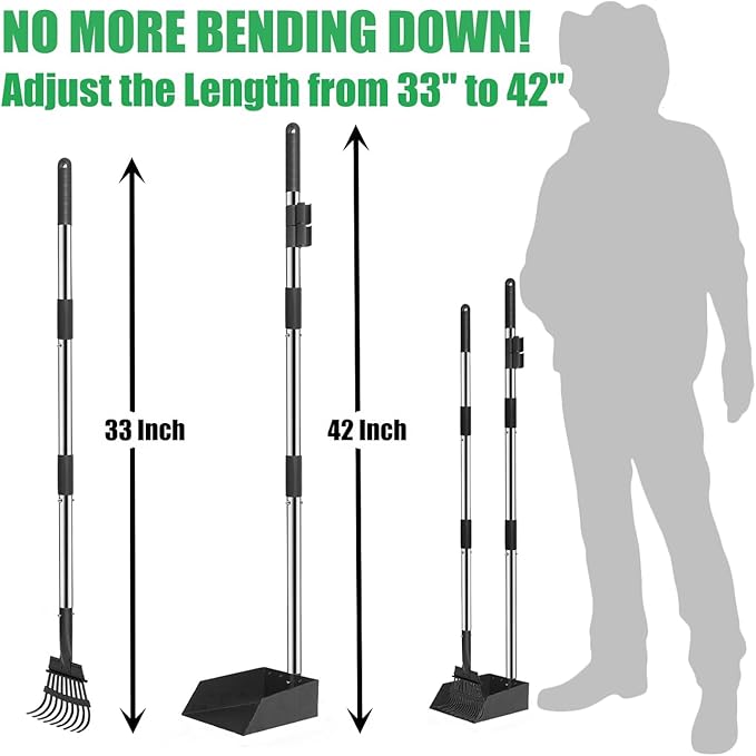 6Pack - Large Dog Pooper Scooper for yard - 20L Step Dog Poop Trash Can Outside - Pet Waste Container Outdoor with Removable Inner Bin - 28" Pooper Scooper & Long Handle Metal Tray&Rake & 50 Waste Bag