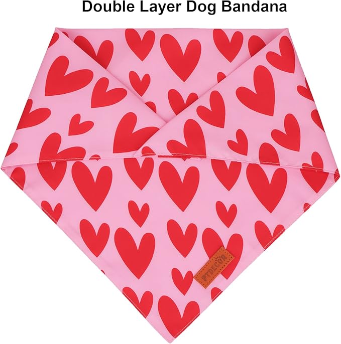 PTDECOR Valentine Dog Bandana, Reversible Valentine Pet Scarf, Multi Size, Red Heart Bandanas for Large X-Large Dogs (X-Large)