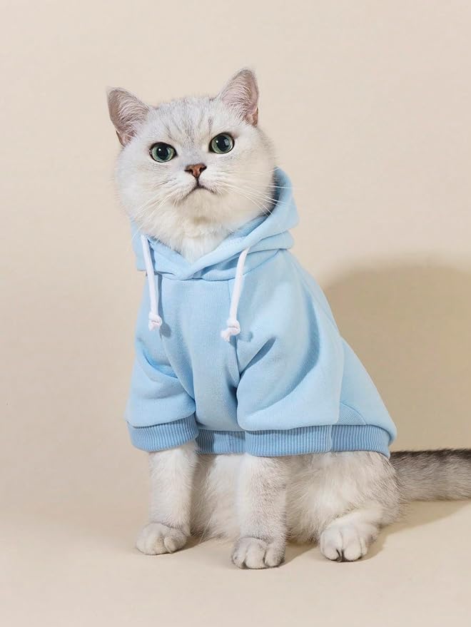 QWINEE Basic Dog Hoodie Sweatshirt Puppy Sweater Warm Cat Costumes Pet Clothes for Chihuahua Puppy Kitten Small Medium Dogs Light Blue XX-Small
