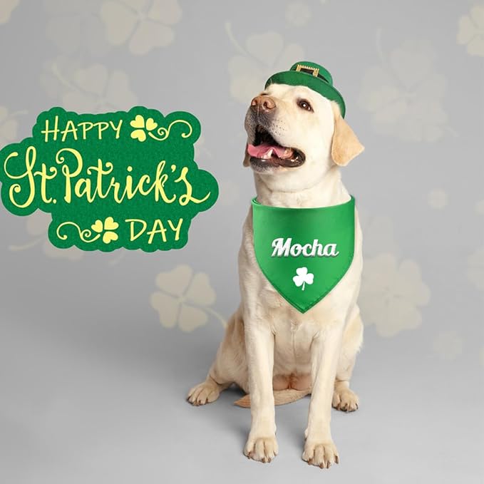 St. Patrick's Day Personalized Dog Bandana Embroidered Name Custom Neckwear Dog Scarf for Small Medium Large Dogs Cats Pets Birthday Gift