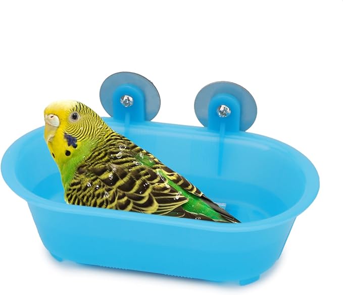 Hypeety Bird Bath with Mirror Portable Bird Bath Bird Bathroom for Pet Parrots Bathing Tub Bath Box Bird Shower Bathtub Accessories (Blue-Bird Bathtub)