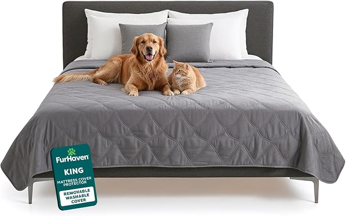 FurHaven Waterproof Blanket & Furniture Protector Cover with Non-Slip Backing, Machine Washable, Jumbo/King, Quilted Twill, Gray