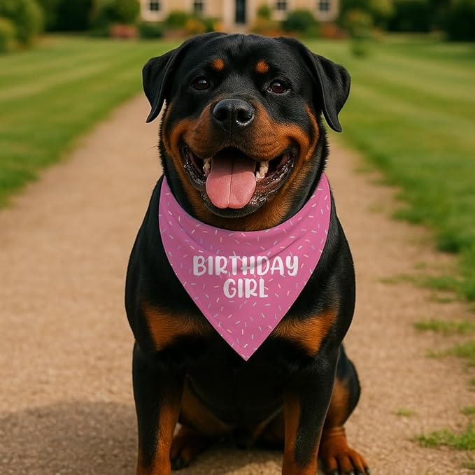 Happy Birthday Dog Bandana, Pink Birthdays Party Pet Scarf, Adjustable Triangle Dog Bandana for Small and Medium Dogs, Fun Party Dogs Accessory for Birthday Celebrations