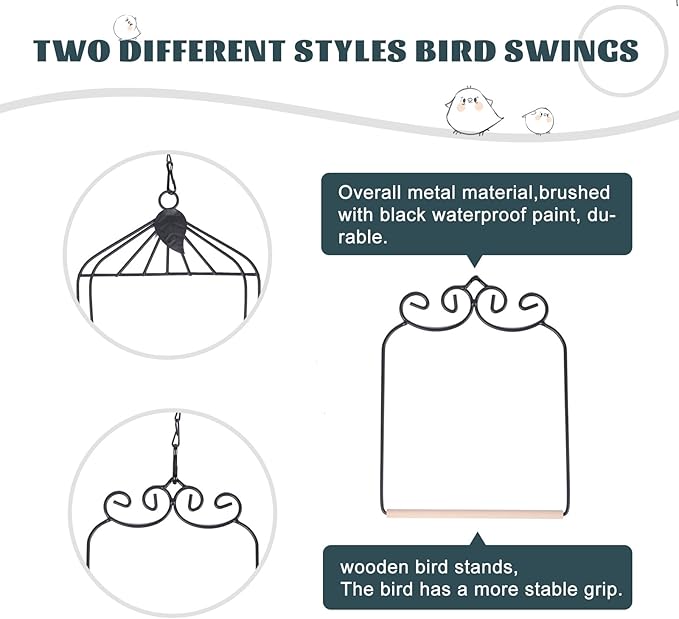 2PK Metal Frame Hummingbird Swings and Perches with Wooden Dowel Black Bird Swing Outdoor Bird Perch Humming Bird Swing