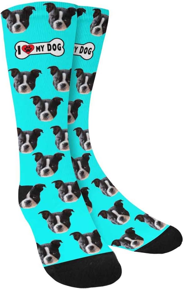 Custom Face Socks, Personalized Dog Lover Pet Photo Picture on Socks Unisex Athletic Crew Socks for Men Women