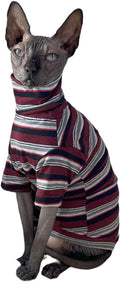 Vintage Stripes Sphynx Hairless Cats Shirt Cotton Cat Turtleneck Pet Clothes Kitten T-Shirts with Sleeves for Sphynx Cats (Old School, Large)