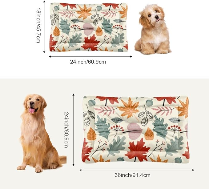 Colorful Leaf Seamless Crate Pad Cat Warming Pad Beds for Household Pets Cozy Cat Bed Non- Slip Bottom Pet Accessories Multi- Scenario Pet Bed Gift Printed Mat 36× 24 Inch