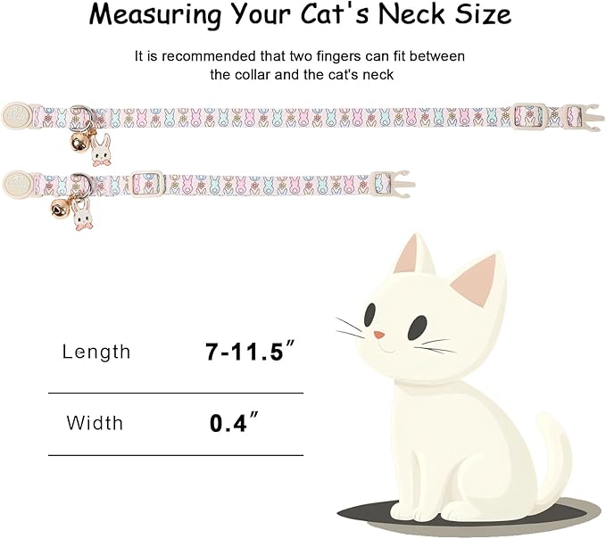 2 Pack Easter Bunny Cat Collars - Cute Breakaway Easter Cat Collar with Bell & Bunny Pendant, Adjustable Spring Holiday Pink Blue Kitten Collars for Boy Girl Cats
