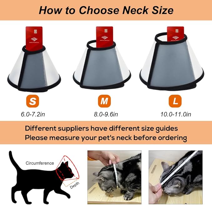 Vivifying Cat Cone, Adjustable Recovery Pet Cone, Lightweight Plastic Elizabethan Collar for Large Cats and Small Size Dogs