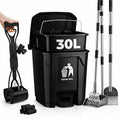 30L Dog Poop Trash Can Outside with Pooper Scooper, Inner Bucket, Stainless Steel Dustpan, Rake & Shovel, Waste Bags for Dog Poop Disposal