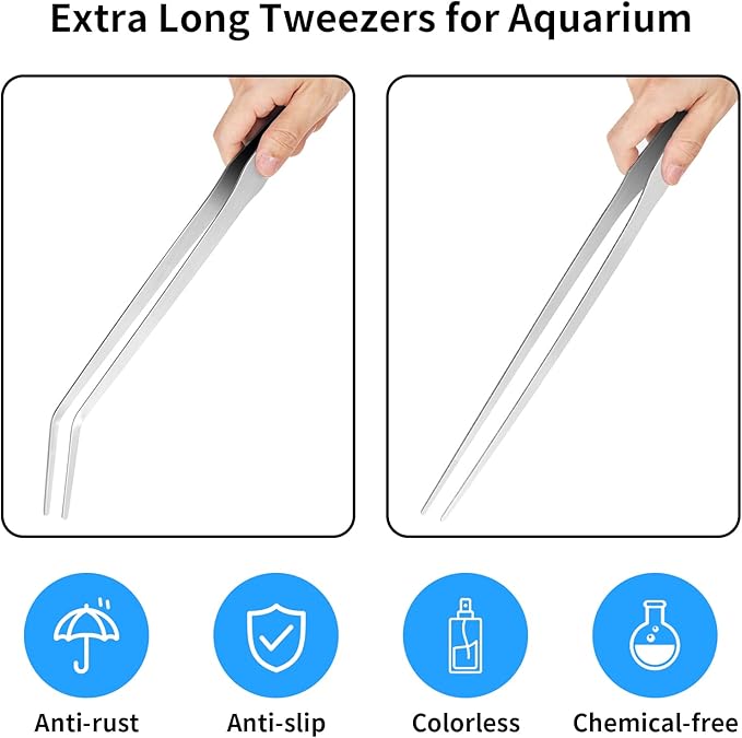 Vaincre 2PCS Long Tweezers, 15 inch Curved Aquascaping Tools, Stainless Steel Feeding Tongs Aquascape Tools, Aquarium Tweezers for Aquarium Reptile, Plant, Snakes, Lizards, Coral Feeder