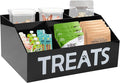 Dog Treat Organizer,4 Compartments Dog Treat Station, Trapezoid Dog Treat Container for Countertop, Cat Treat Storage Bin, Ideal for Dog Cat Bagged Snack or Can Food-Black