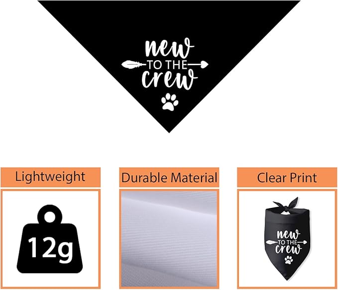 New to The Crew Dog Bandana New Puppy Announcement Gift for New Owners New Puppy Gift New Dog Announcement Photo Props Accessories for Small Medium Dogs Pets (Black)