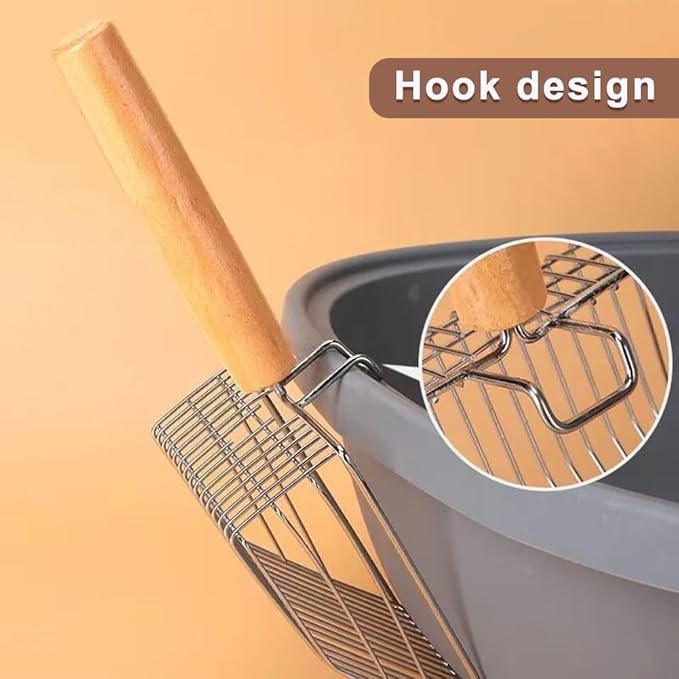 Cat Litter Scoop, Metal Mesh Kitty Litter Scoop, Deep Shovel, Long Handle Scooper for Litters Box(Color:Silver)