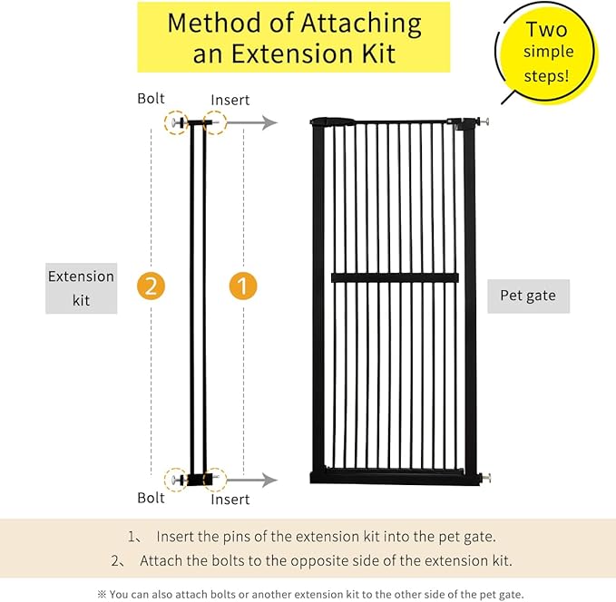 Lumizone Extra Tall Pet Gate 55.12" High Pressure Mounted 4.13" Wide Extension kit 1.37" Gap (Black, 55.12" H × 4.13" W, Extension)