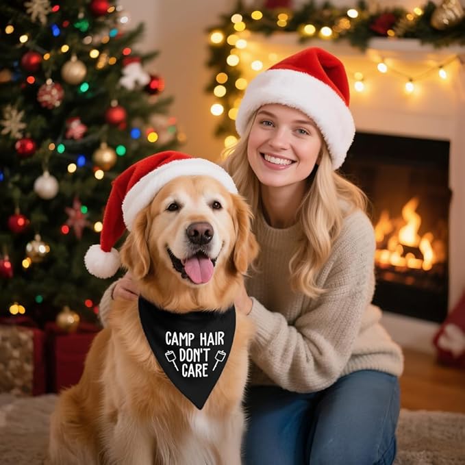 Camp Hair Don't Care Black Dog Bandana, Funny Outdoor Dog Bandana, Puppy Scarf Photo Prop for Outdoor Adventure Hiking Camping Mountain, Gifts for Ranger (Branches)