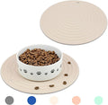 Ptlom Silicone Pet Food Mat for Dogs and Cats Placemat 2Pcs, Waterproof Non-Slip Feeding Bowl Mats Prevent Food and Water Overflow, Silicone Puppy Mat Suitable for Small Medium Pets, Beige, 9.5Inch