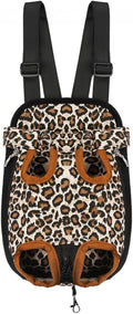 Pet Dog Puppy Cat Carrier Five Holes Backpack Double Shoulder Straps Canvas Cotton Front Chest Backpack Bag (Leopard, Large)