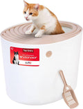 IRIS USA Cat Litter Box, Large Top Entry with Litter Catching Lid and Scoop, Dog Proof, Cat Box Enclosure, Beige/White