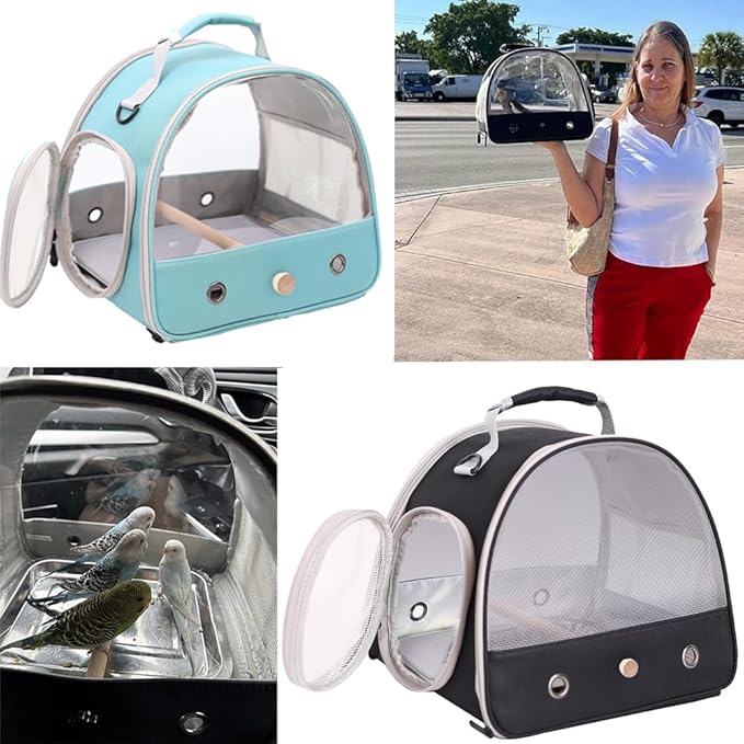 Bird Carrier, Portable Small Bird Parrot Parakeet Carrier with Standing Perch and Stainless Steel Tray, Side Access Window Collapsible