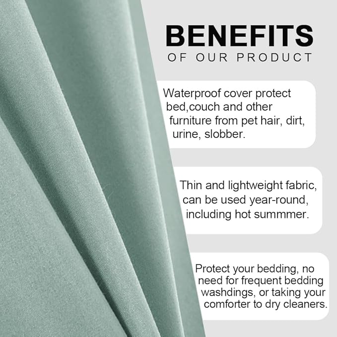 DUJUIKE Waterproof Bed Cover for Dog and Cats,Pet Hair Resistant Bed Sheet Cover, Protective Bed Liner Cover with 100% Waterproof Breathable Thin Fabric (Green, King 98 * 90 inch)