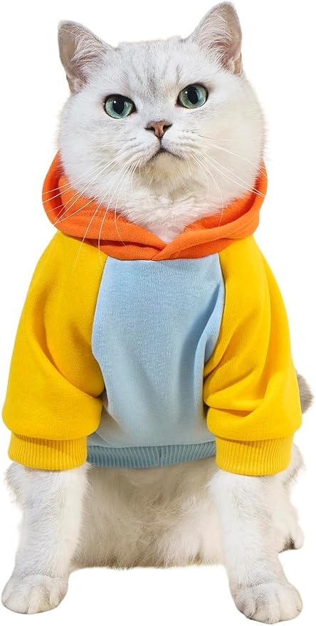 QWINEE Basic Dog Hoodie Sweatshirt Puppy Sweater Warm Cat Costumes Pet Clothes for Chihuahua Puppy Kitten Small Medium Dogs Orange and Blue Medium