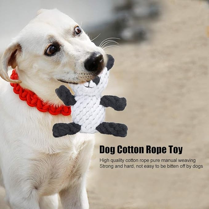 Pet Cotton Rope Biting Chewing Molar Toy, Cartoon Animal Shape & Pure Manual Weaving, Dog Rope Toys with Strong and Hard, Grind and Clean Teeth, Relieve Pressure (Panda)