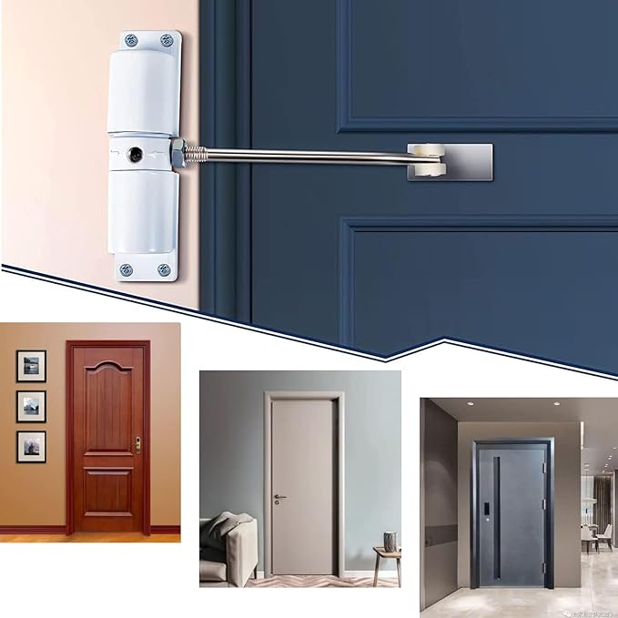 Automatic Door Closer, Zinc Alloy Safety Spring Door Closer Adjustable 30 kg Closing Door Hinge (White)